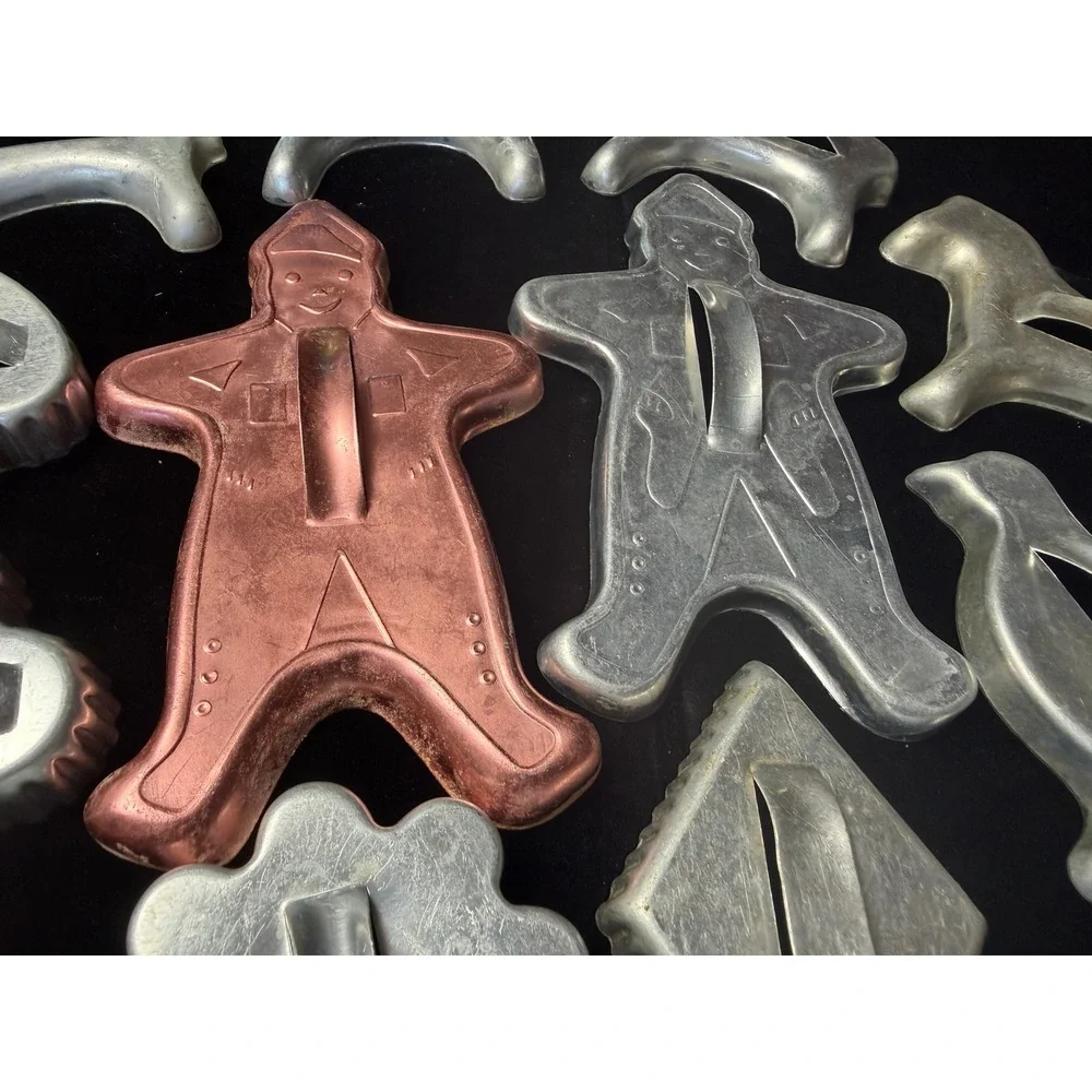 Vintage Aluminum Cookie Cutters Set of 11 Horses Gingerbread Men Bird Card Suits
